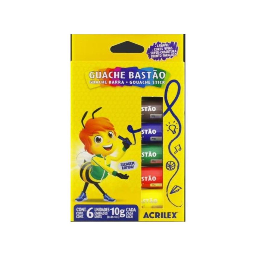 Tinta Guache Bastão 6 Cores 10gr 02007-000 Acrilex