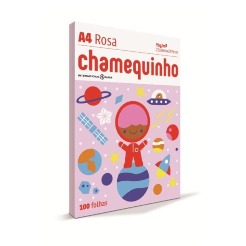 Kit Papel Sulfite Chamequinho Colorido (Amarelo, Azul, Rosa, Verde) 