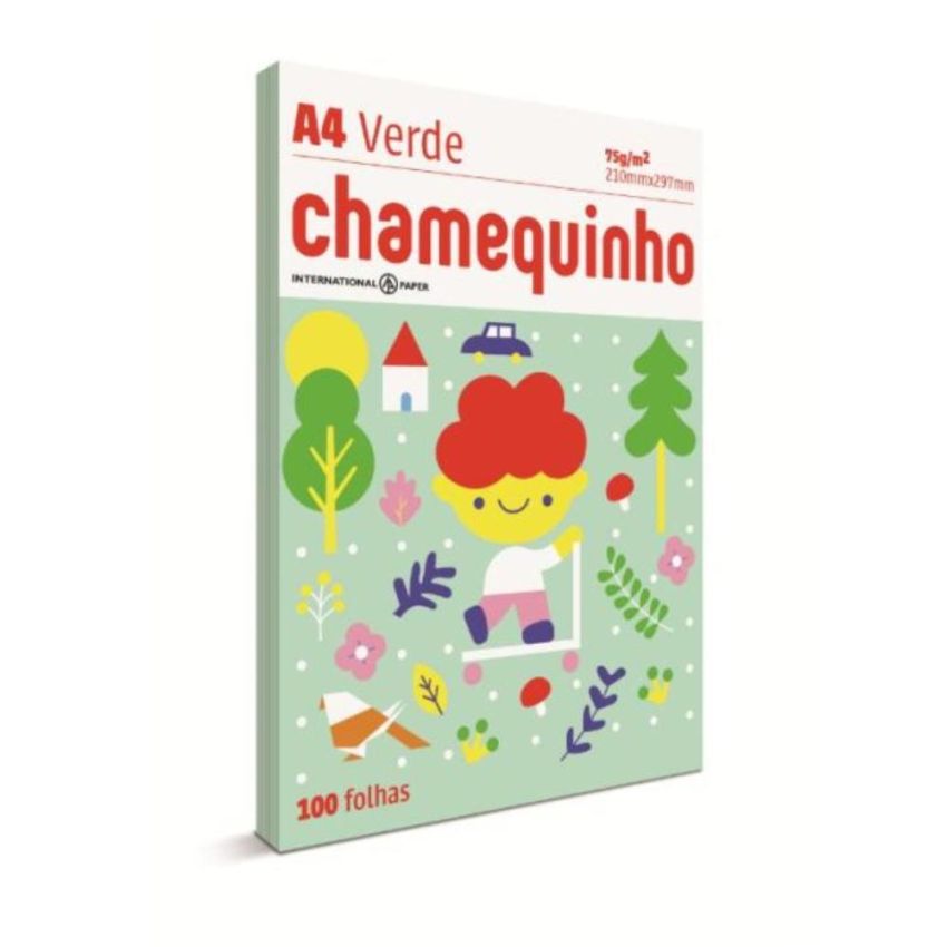 Kit Papel Sulfite Chamequinho Colorido (Amarelo, Azul, Rosa, Verde) 