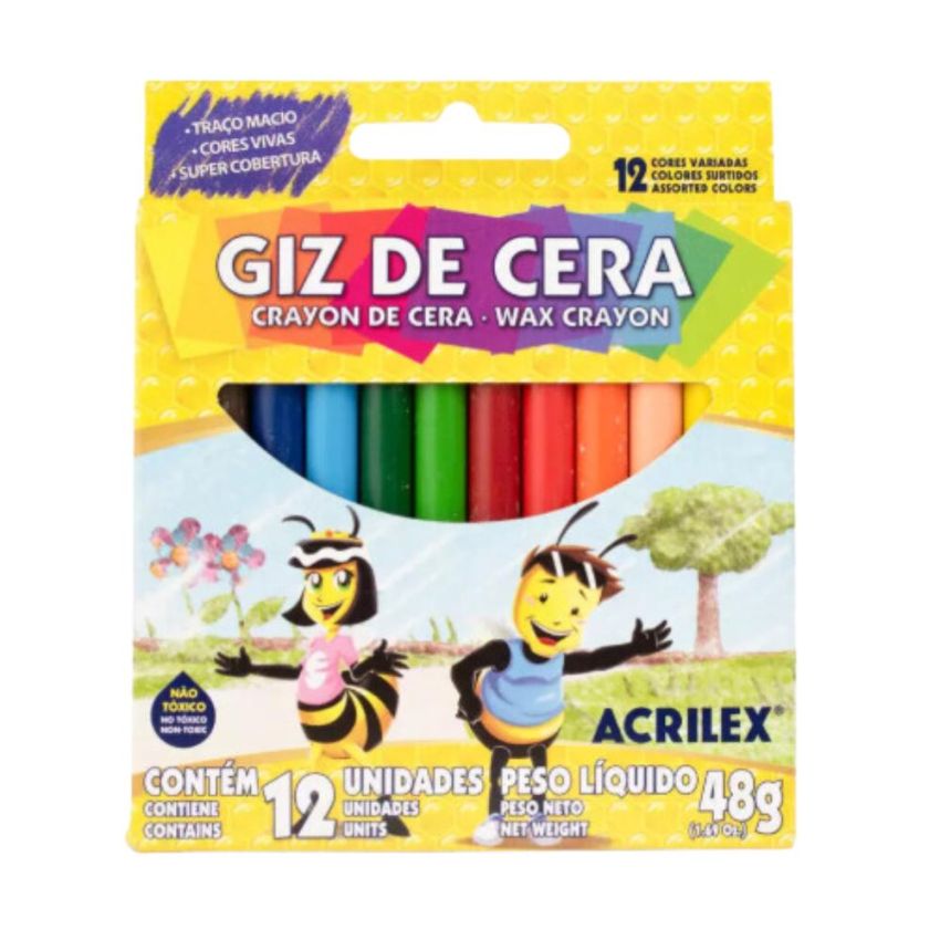 KIT COLORIR ACRILEX COM LÁPIS DE COR, GIZ DE CERA E TINTAS GUACHE, PINTURA A DEDO E COLA COLORIDA