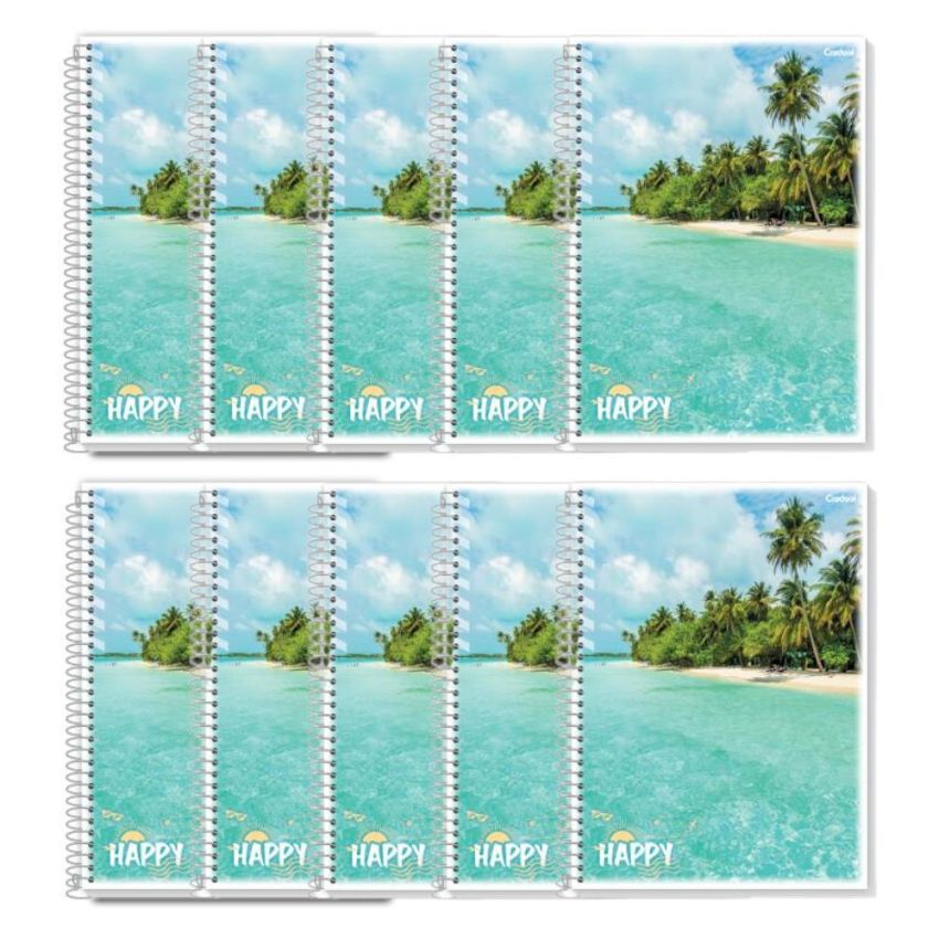 Kit c/ 10 Unidades Caderno Espiral Universitário Happy Capa Flex 96fls 20923-3 Credeal