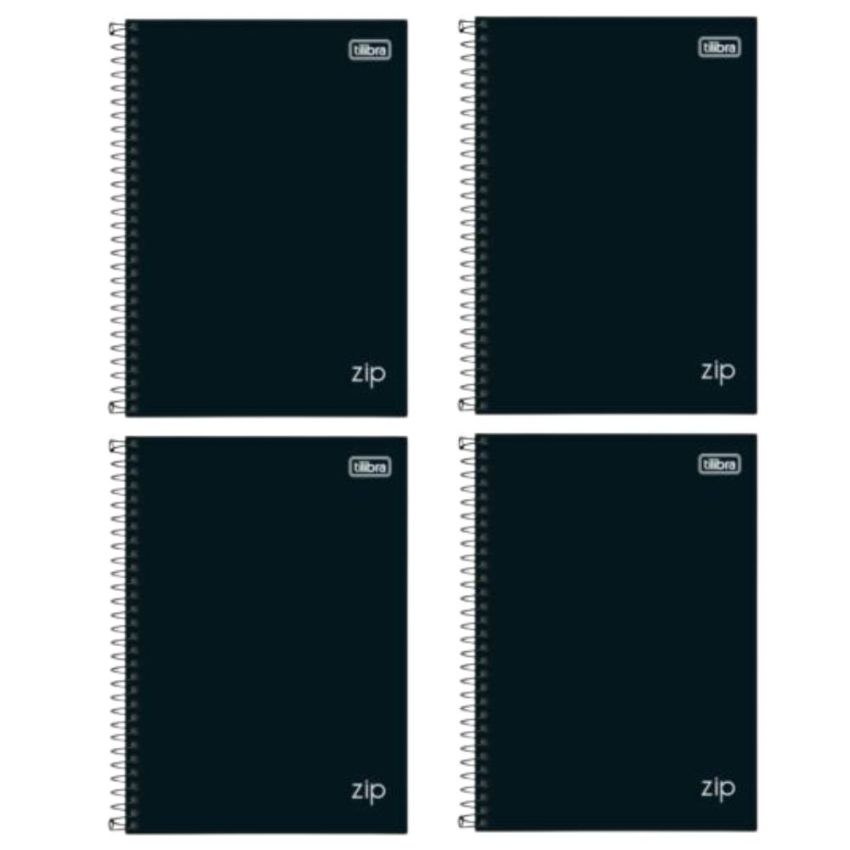 Kit c/ 4 Unidades Caderno Espiral Universitário Zip Capa Dura Preto 80fls 1 Matéria 236730 Tilibra
