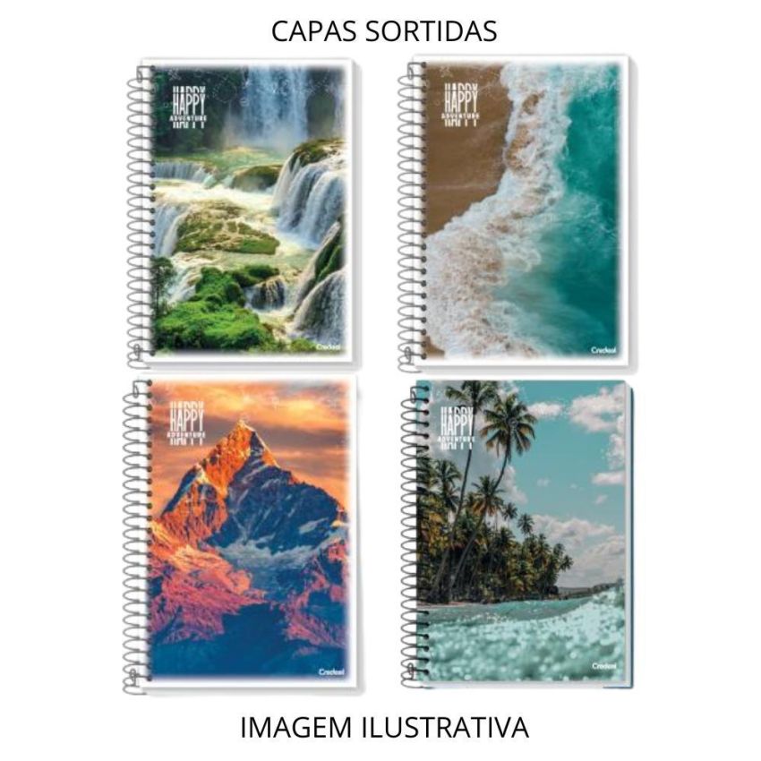 Kit c/ 5 Unidades Caderno Espiral Universitário Happy Capa Flex 200fls 20928-8 Credeal