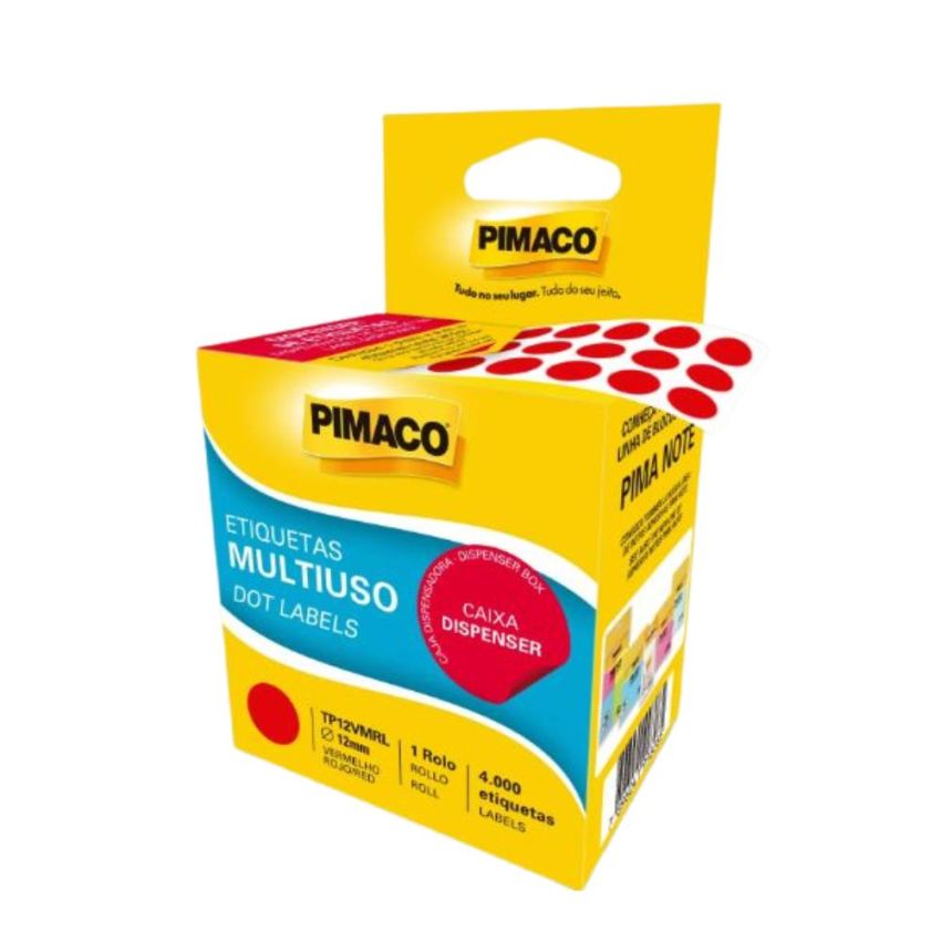Etiqueta p/ Identificação Rolo c/ 4.000 Tp12 Vermelha 970875 Pimaco