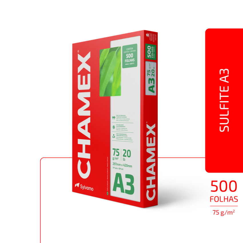 Papel Sulfite Para Impressao a3 75gr Branco  500fls Chamex