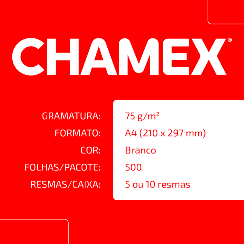 Papel Sulfite Para Impressao a4 75gr Branco 500folhas Chamex