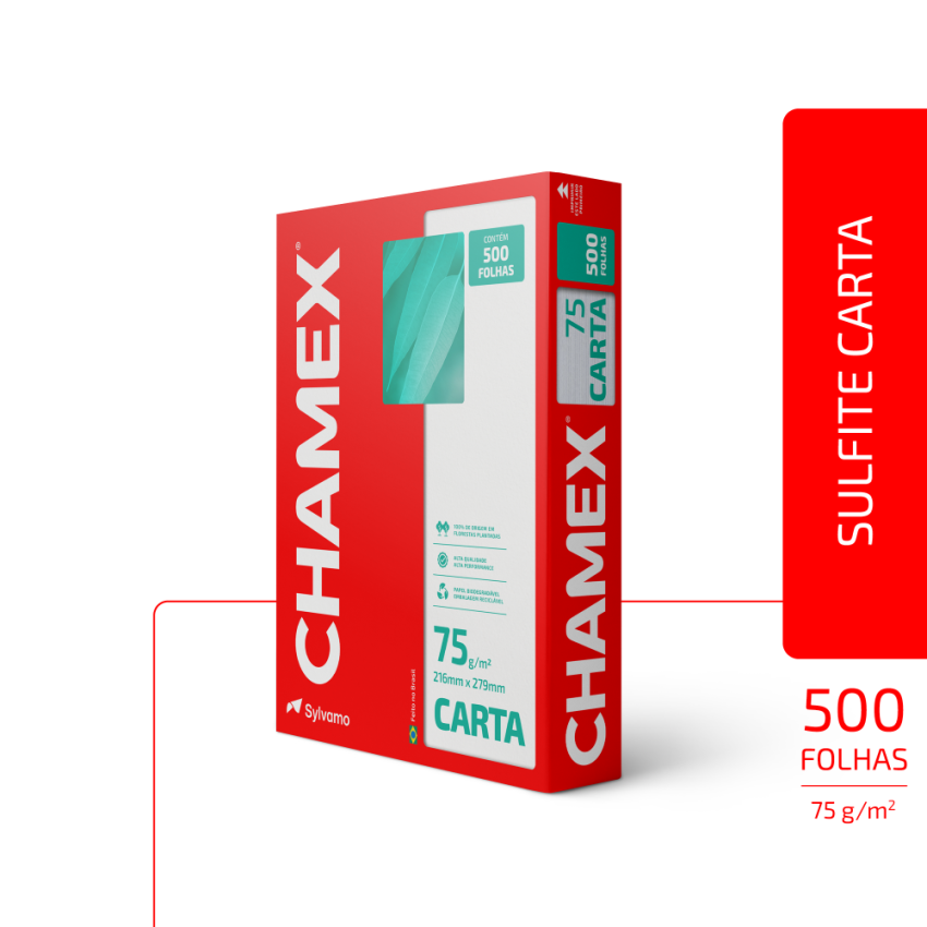 Papel Sulfite Para Impressao Carta 75gr Branco 500 Folhas Chamex