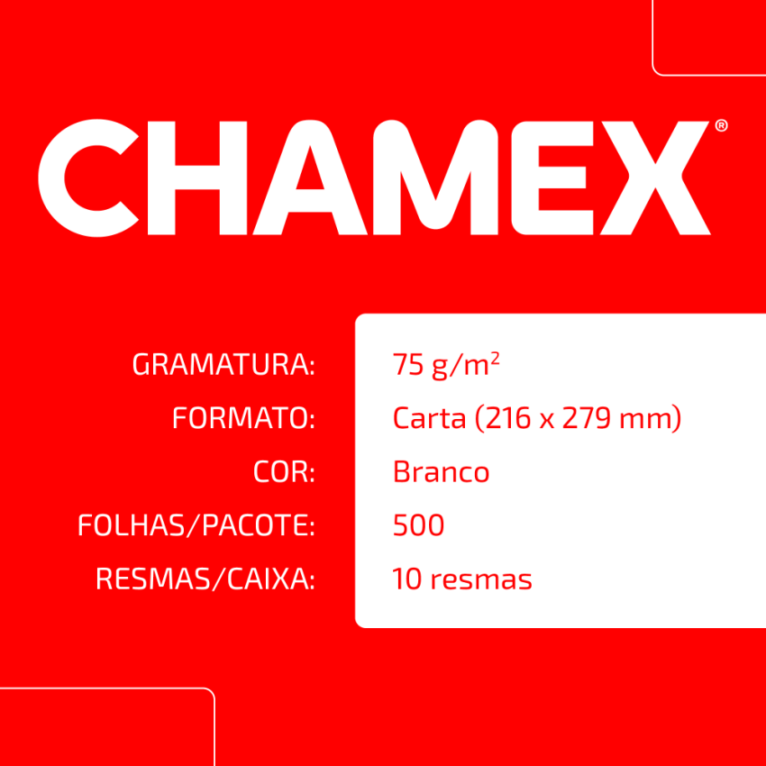 Papel Sulfite Para Impressao Carta 75gr Branco 500 Folhas Chamex