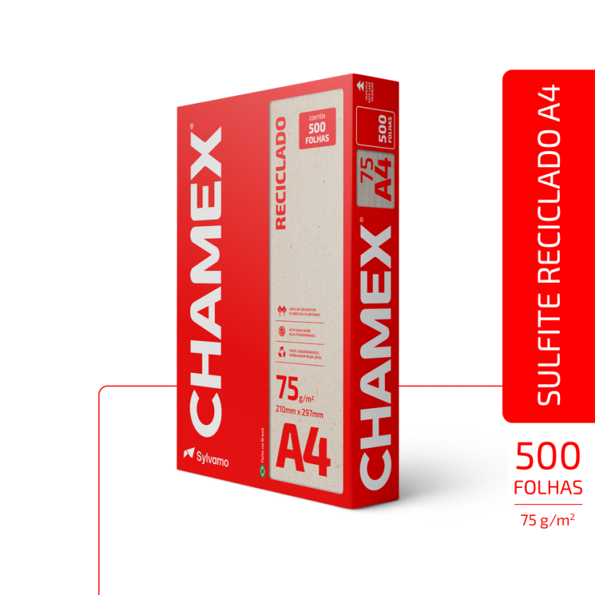 Papel Sulfite Para Impressao  Reciclado a4 75gr  500fl Chamex
