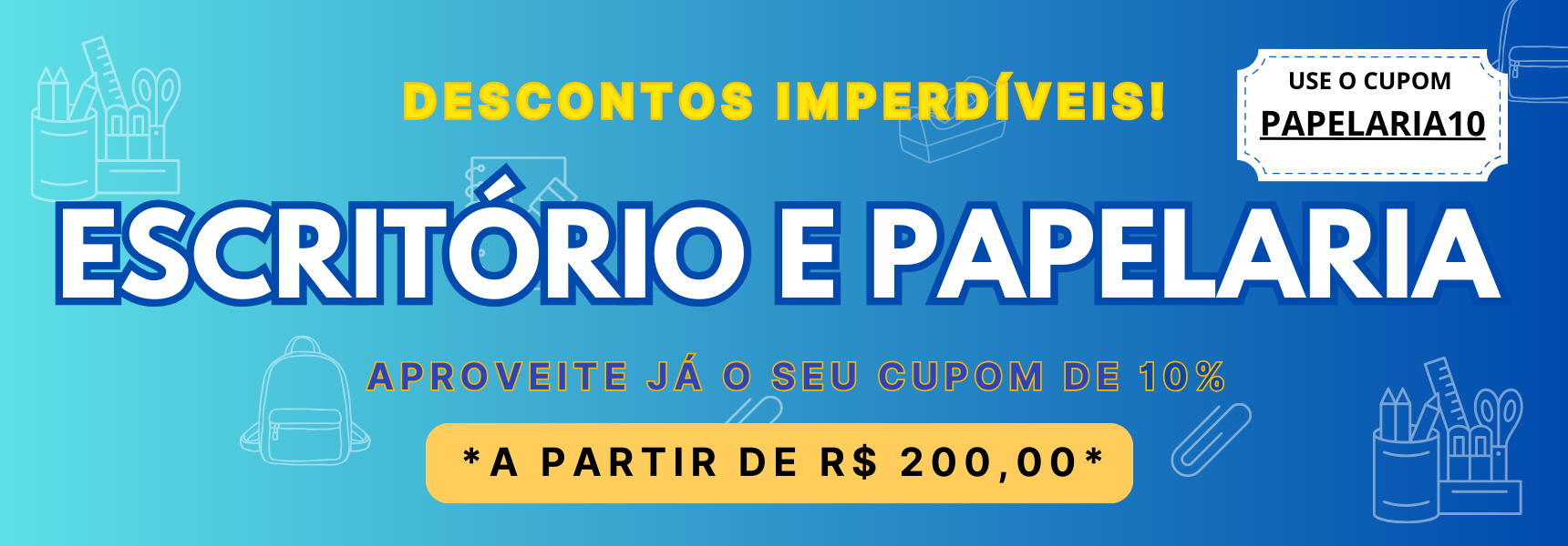 Desconto produtos de escritório e papelaria 10%